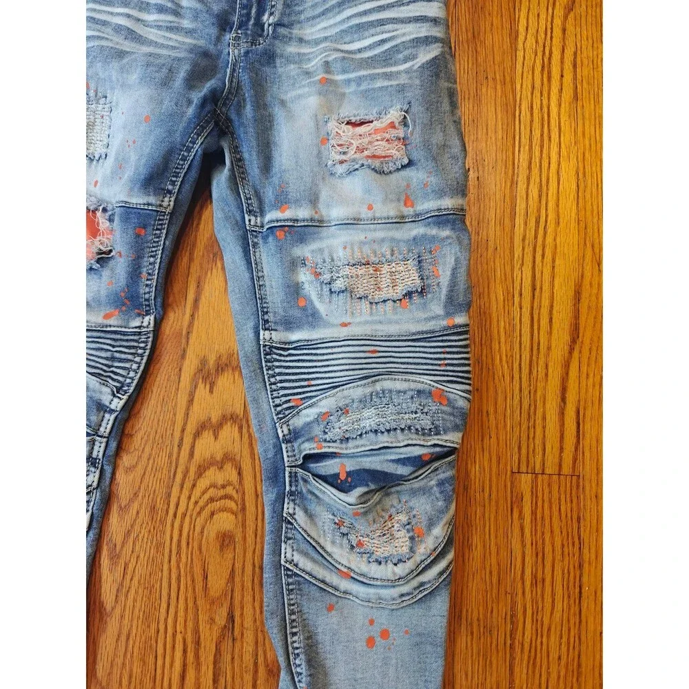 Switch Distressed Remarkable Jeans 32x32 Orange Paint Splatter Slim Taper Fit